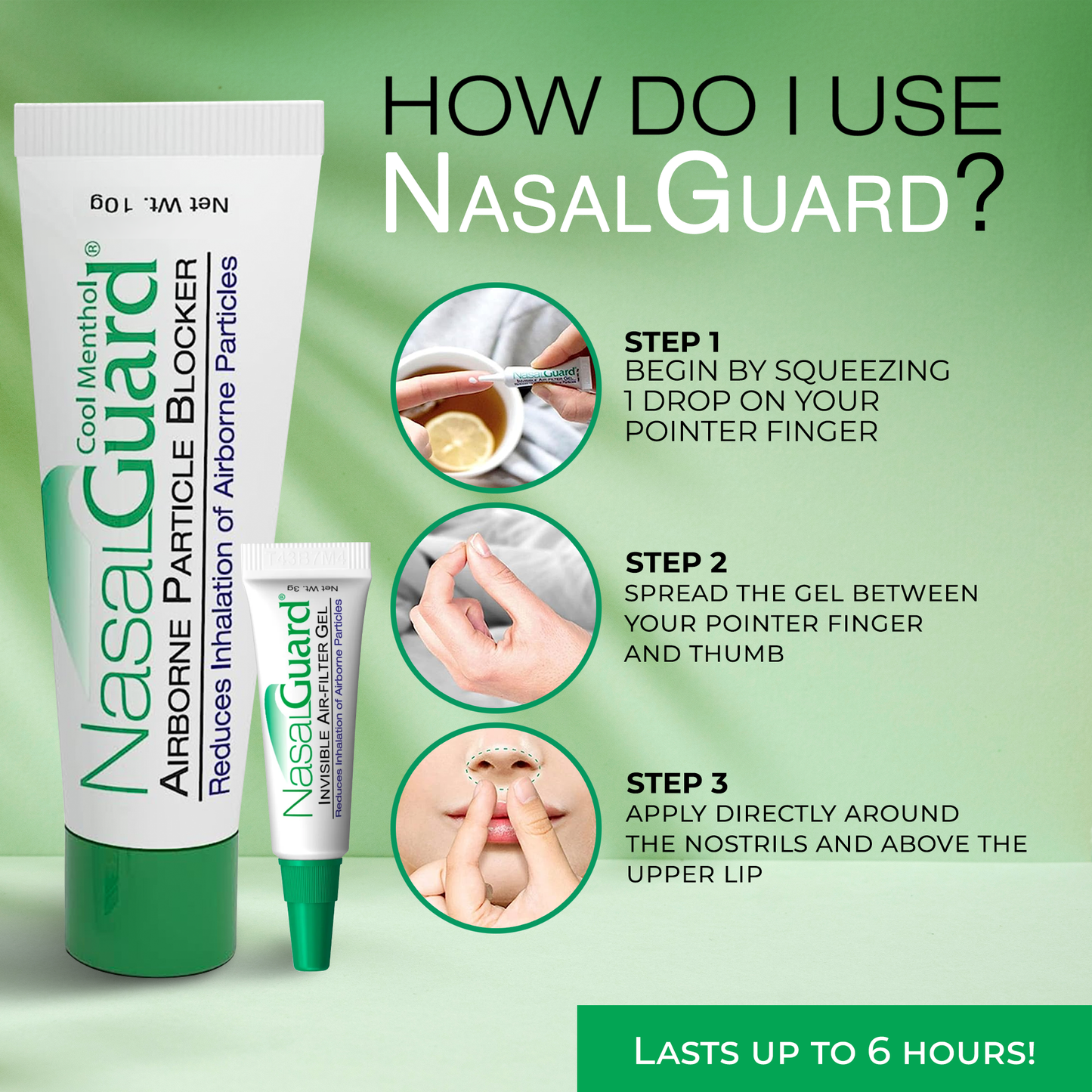 NasalGuard Bloqueador de partículas en el aire, gel nasal | Mentol fresco | Tubo 3g