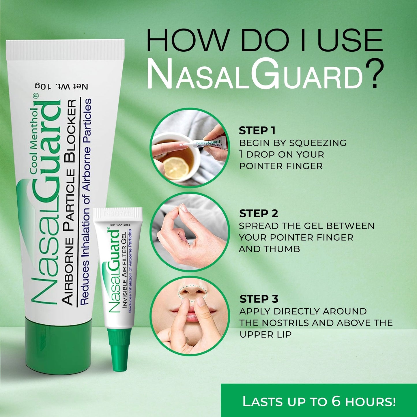 NasalGuard para viajeros aéreos, bloqueador de partículas en el aire | Mentol fresco | Tubo de 10g