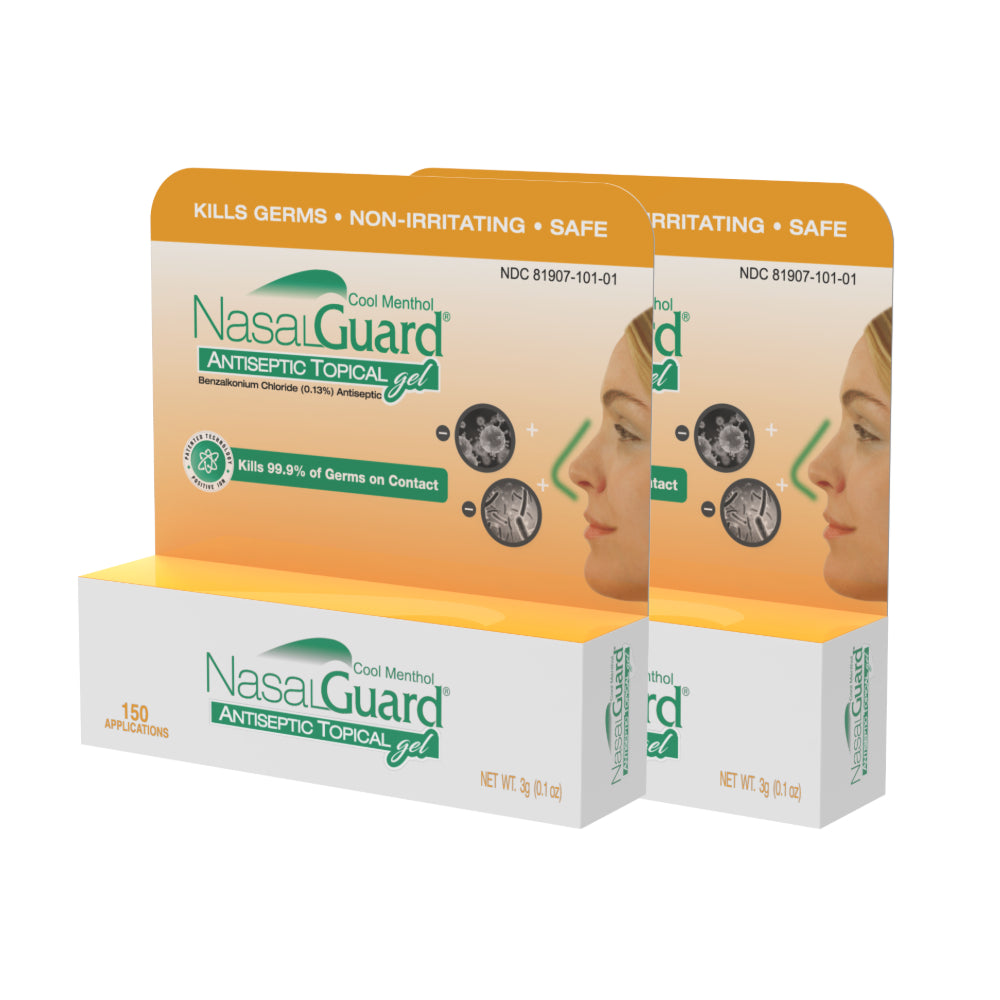 Gel tópico antiséptico NasalGuard, bloquea y mata el 99,9% de los gérmenes | Mentol fresco | Tubo 3g