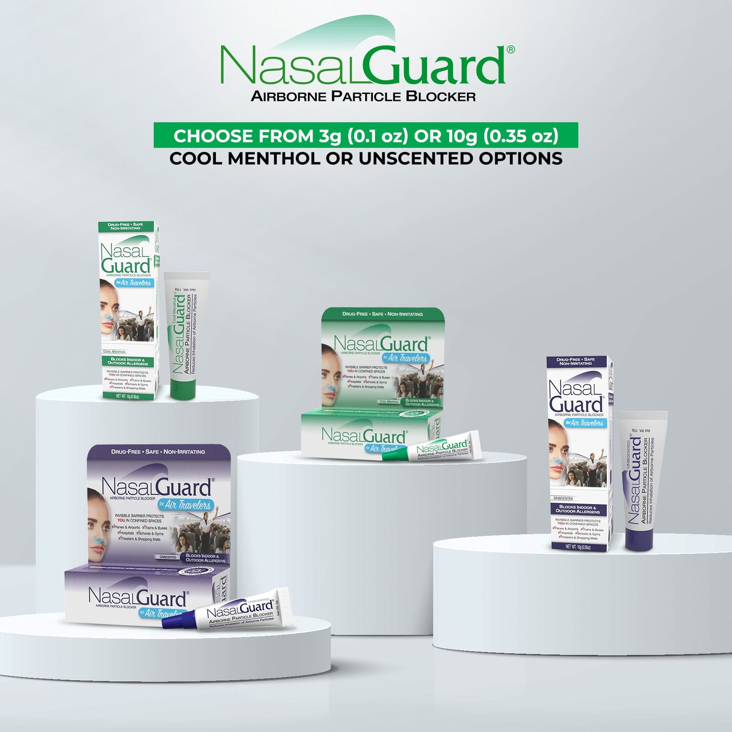 NasalGuard para viajeros aéreos, bloqueador de partículas en el aire | Mentol fresco | Tubo de 10g