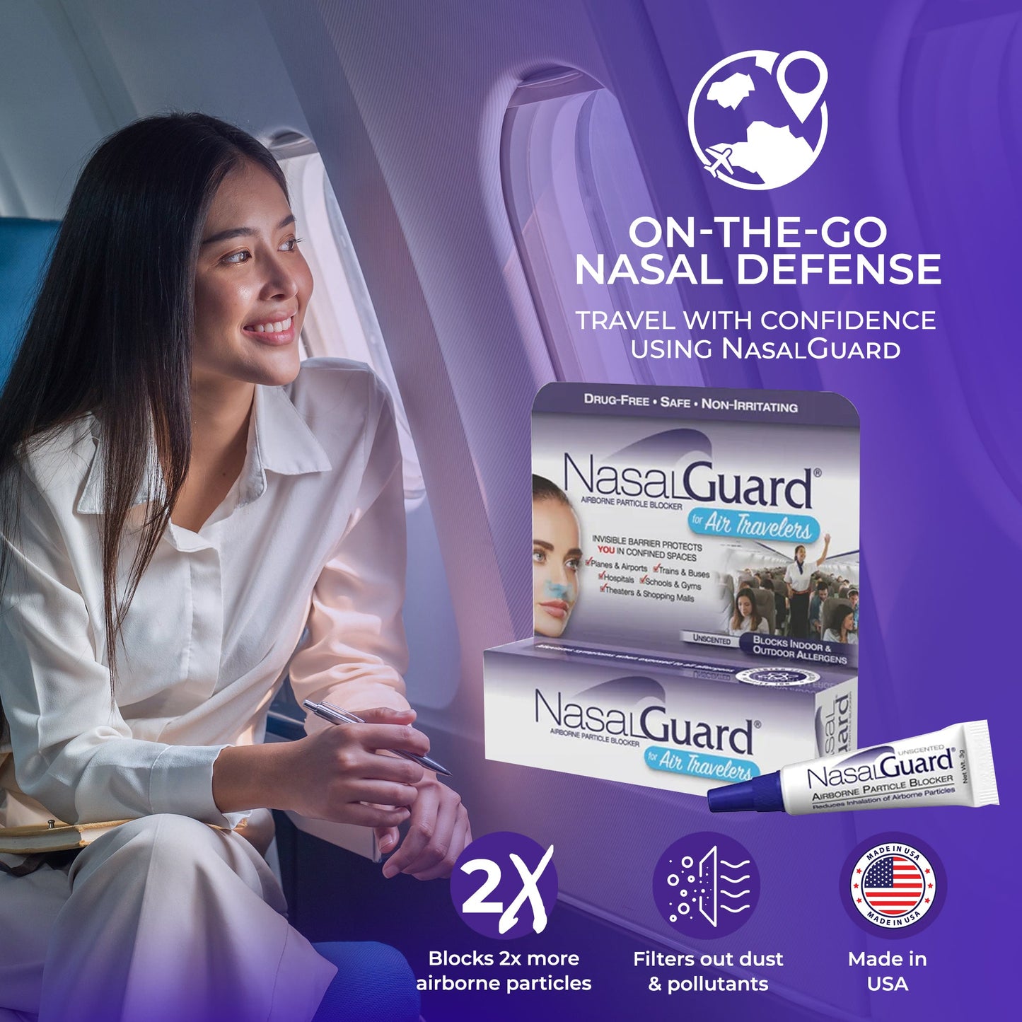 NasalGuard para viajeros aéreos, reduce la inhalación de partículas en el aire | Sin perfume | Tubo 3g